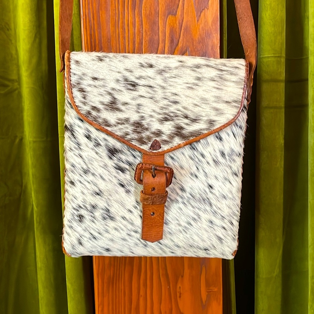 cow hide cross body purse